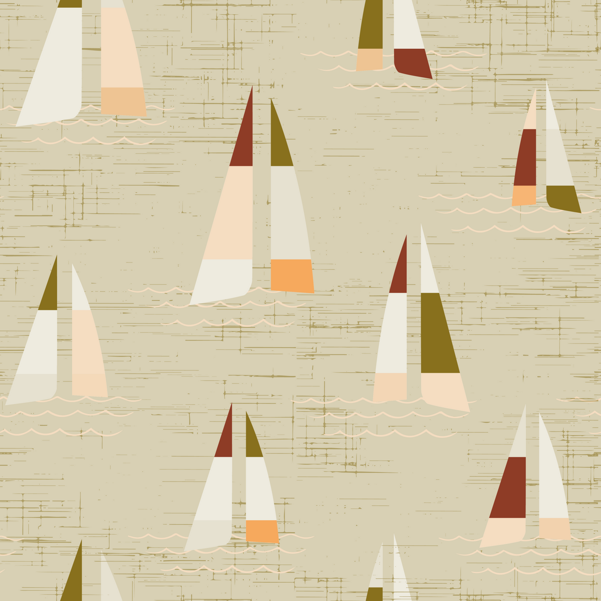 Mid Century Sailboats Coastal Cream Wall Mural in your room