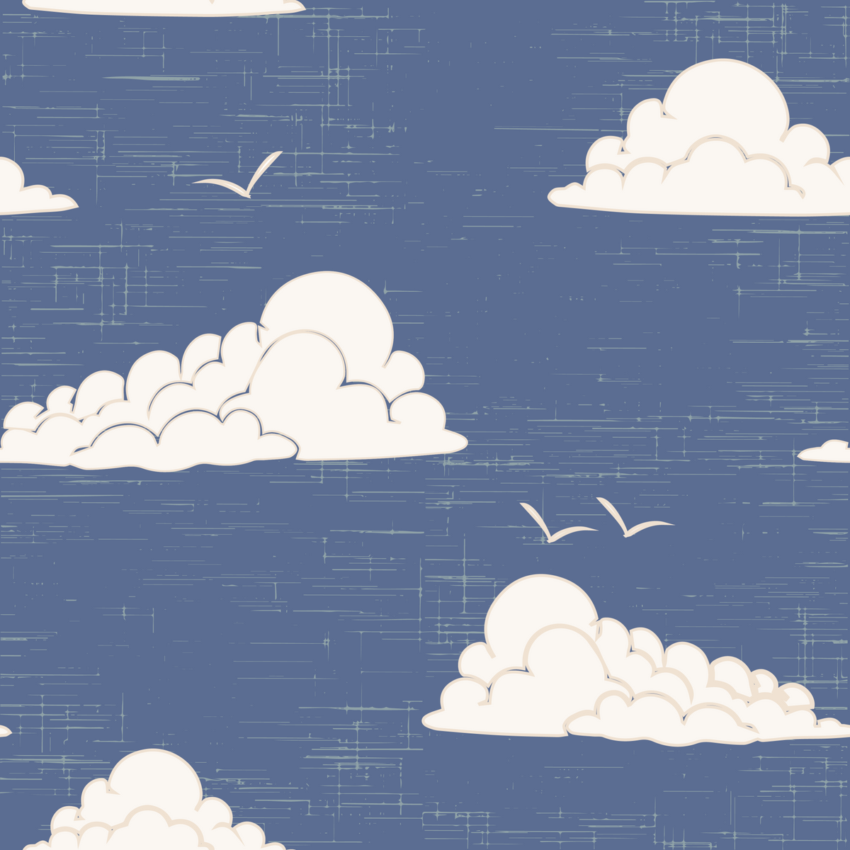 Mid Century Cloud Sky Dusty Blue Wall Mural in your room