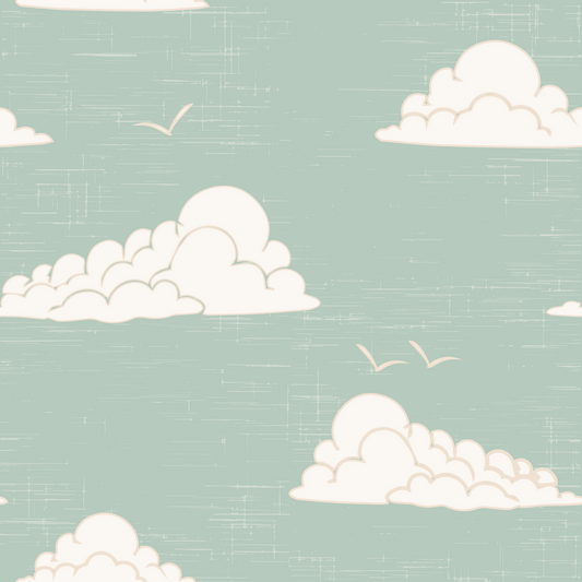 Mid Century Cloud Sky Light Sage Wall Mural