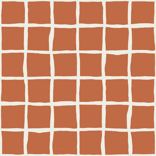 Mid Century Wavy Grid Terracotta Wallpaper
