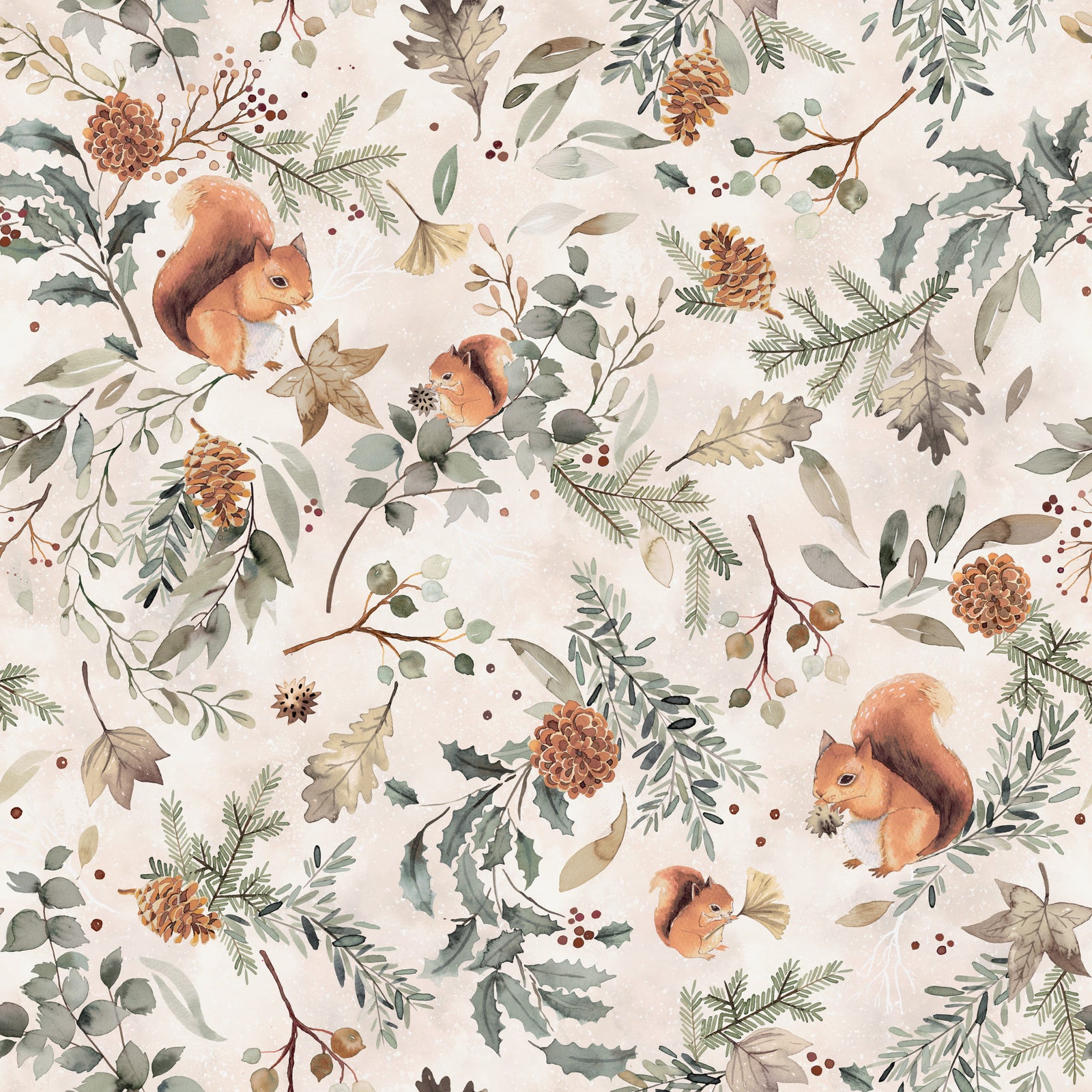 Cozy Woodland Squirrels & Pinecones Wallpaper