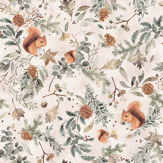 Cozy Woodland Squirrels & Pinecones Wallpaper