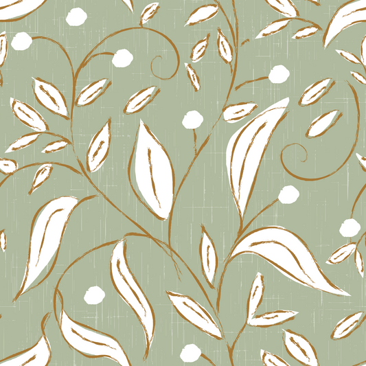 Sage Green Botanical Vine Scandinavian Wallpaper⁠