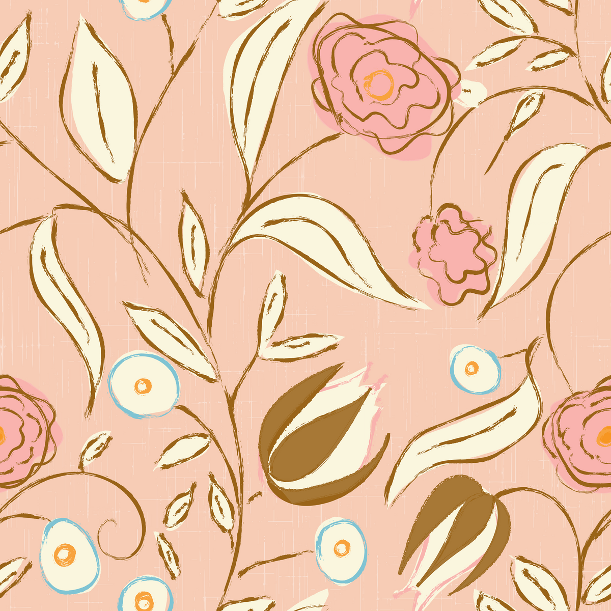 Blush Pink Chintz Floral Vintage Botanical Wallpaper⁠ in your room