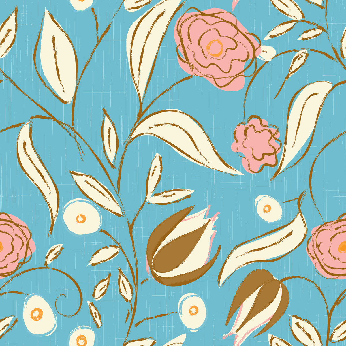 Sky Blue Chintz Floral Vintage Botanical Wallpaper⁠ in your room — zoomed