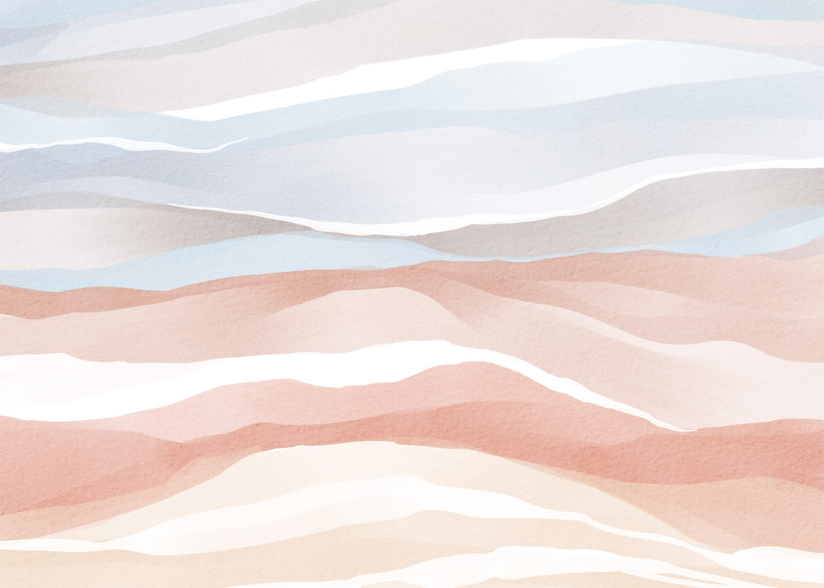 Terracotta and Pastel Blue Watercolor Dunes Wall Mural in your room — zoomed