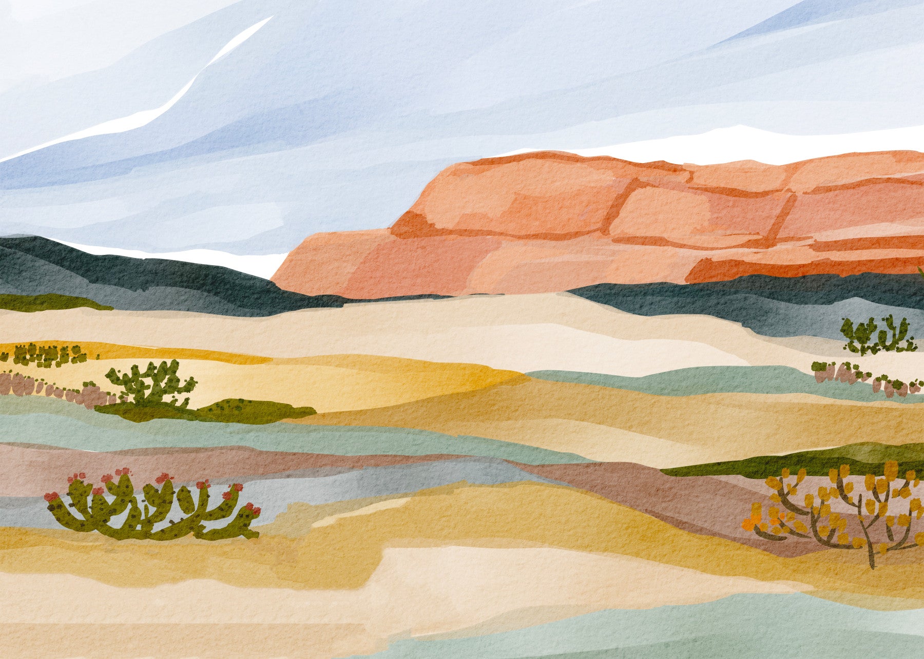Watercolor Terracotta Desert Landscape Wallpaper Wall Mural