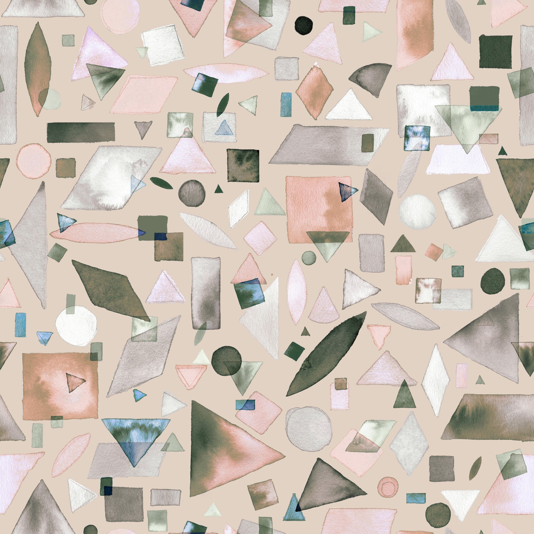 Neutral Beige Gray Watercolor Geometric Wallpaper⁠ in your room — zoomed