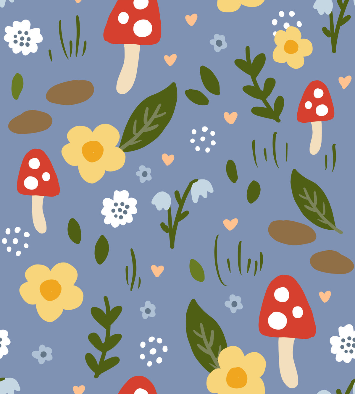 Whimsical Forest Mushroom & Wildflower Wallpaper