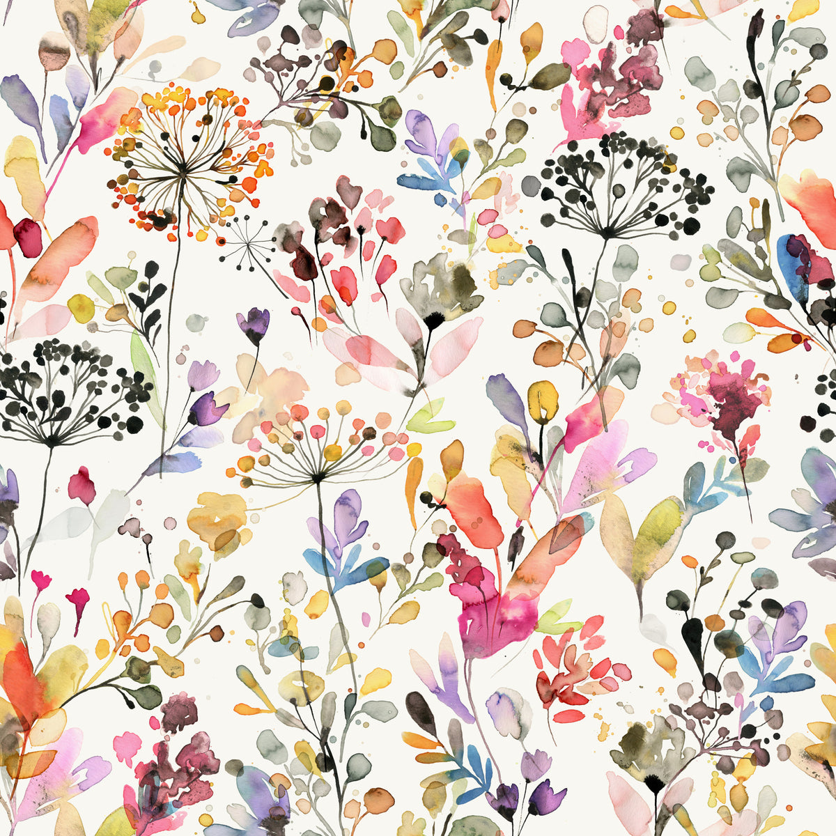 Watercolor Wildflower Meadow Wallpaper in your room — zoomed