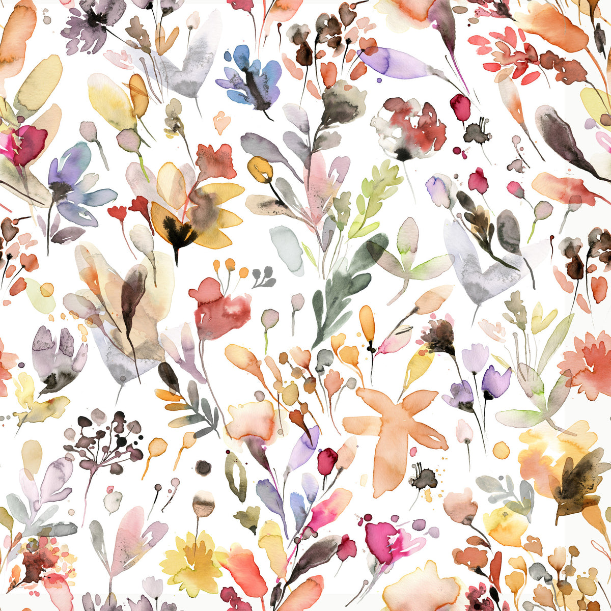 Artistic Watercolor Wildflower Meadow Wallpaper in your room — zoomed