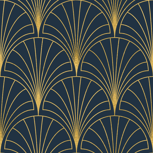 Regal Gatsby Midnight Blue and Gold Wallpaper⁠