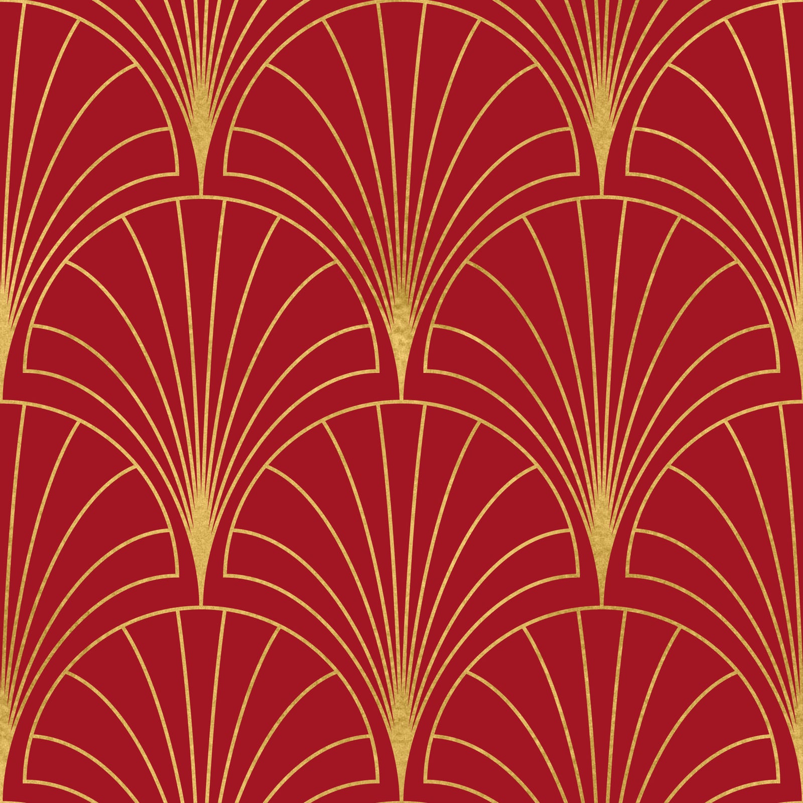 Crimson & Gold Art Deco Fans Wallpaper⁠