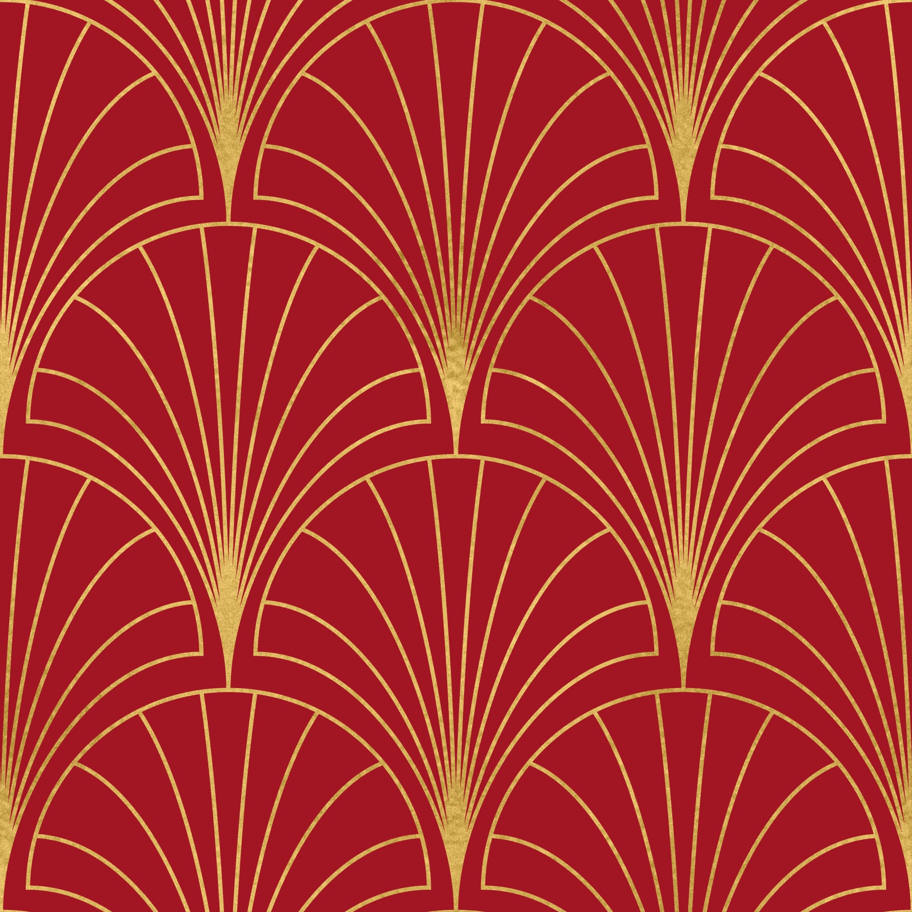 Crimson & Gold Art Deco Fans Wallpaper⁠