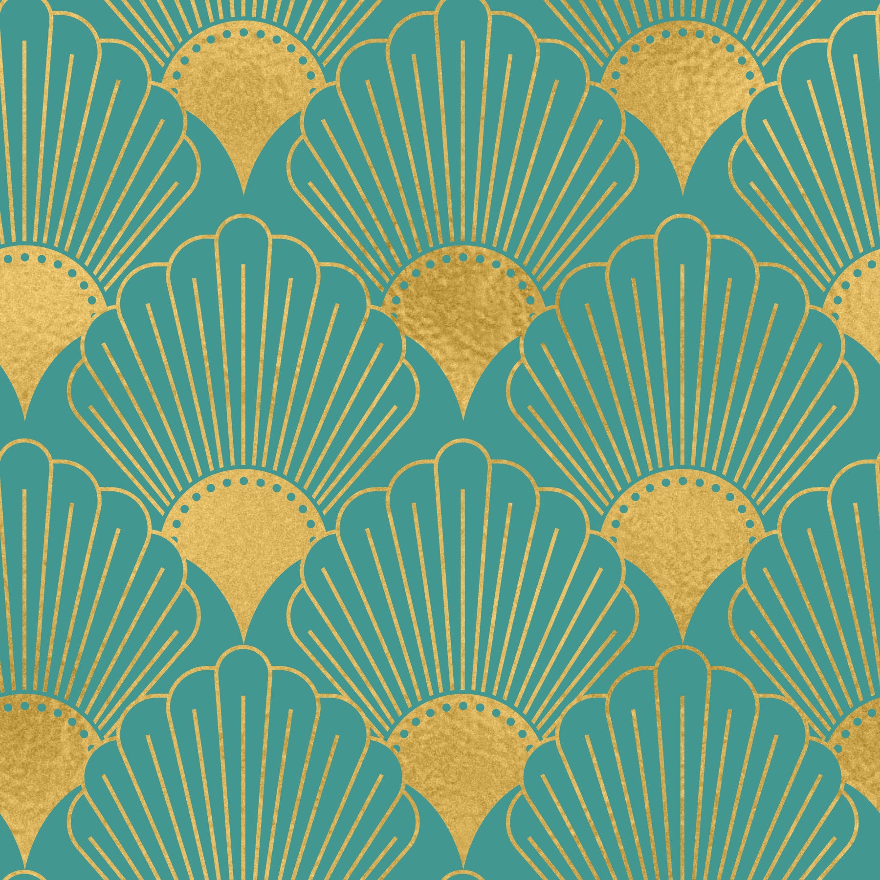 Glamorous Teal and Gold Fan Wallpaper⁠