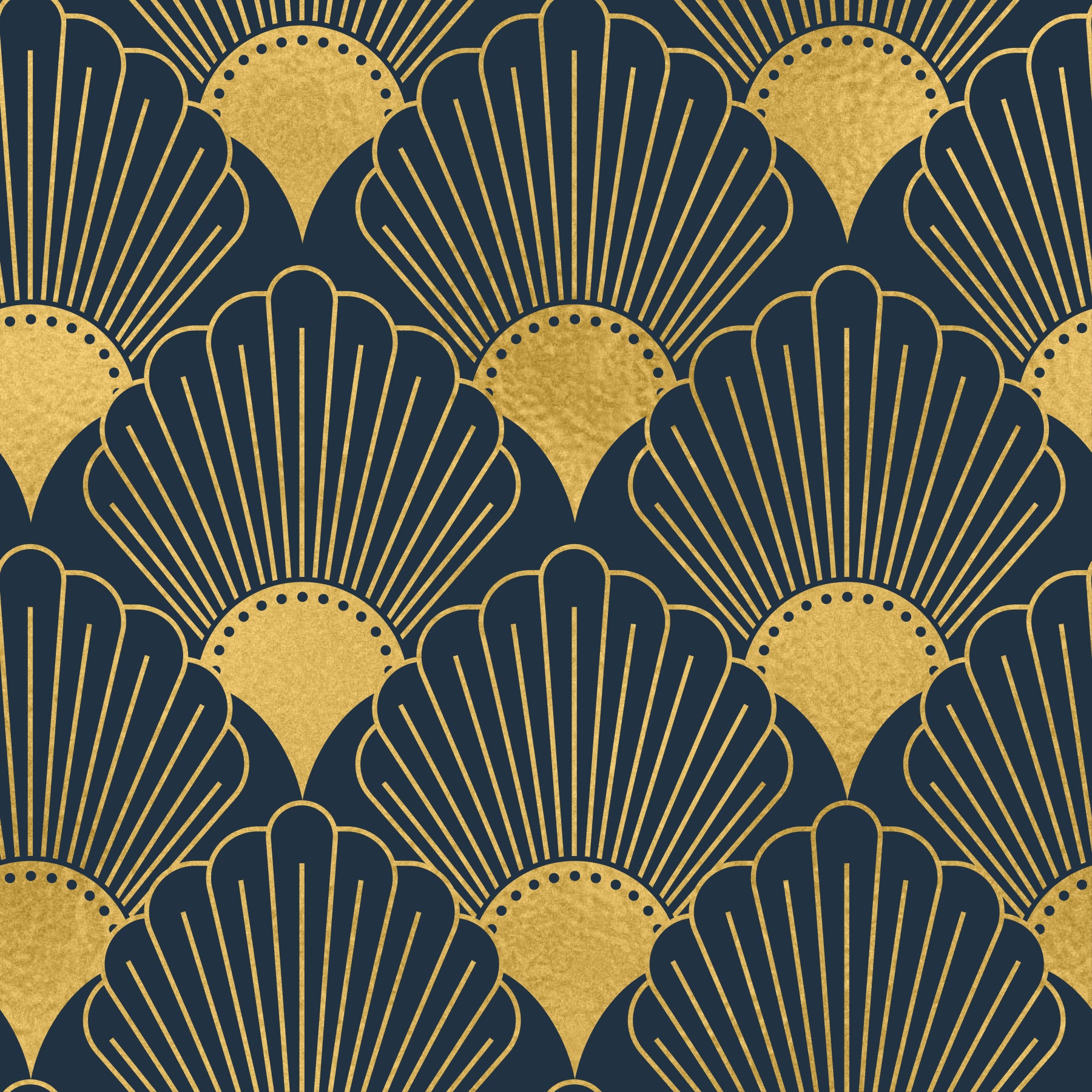Opulent Deco Shell Navy & Gold Wallpaper Wallpaper⁠