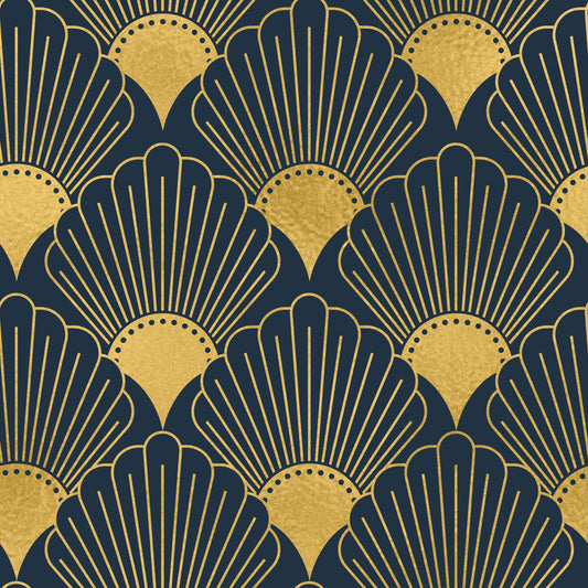 Opulent Deco Shell Navy & Gold Wallpaper Wallpaper⁠
