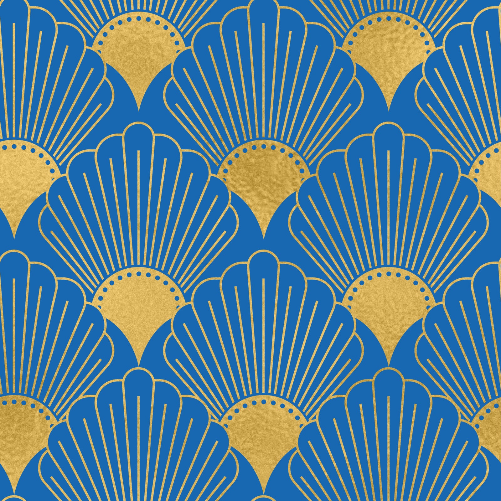 Art Deco Golden Fans Royal Blue Wallpaper