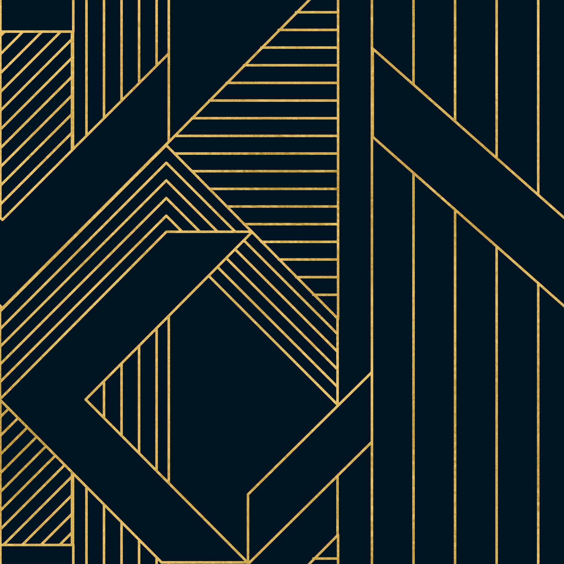 Luxurious Navy and Gold Art Deco Geometric Wallpaper