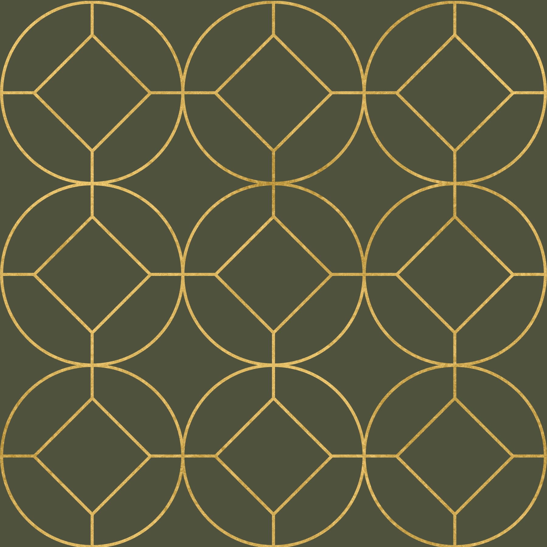Elegant Olive and Gold Art Deco Geometric Wallpaper