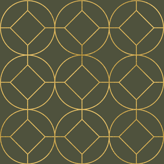 Elegant Olive and Gold Art Deco Geometric Wallpaper
