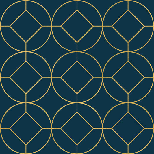 Art Deco Navy and Gold Geometric Wallpaper