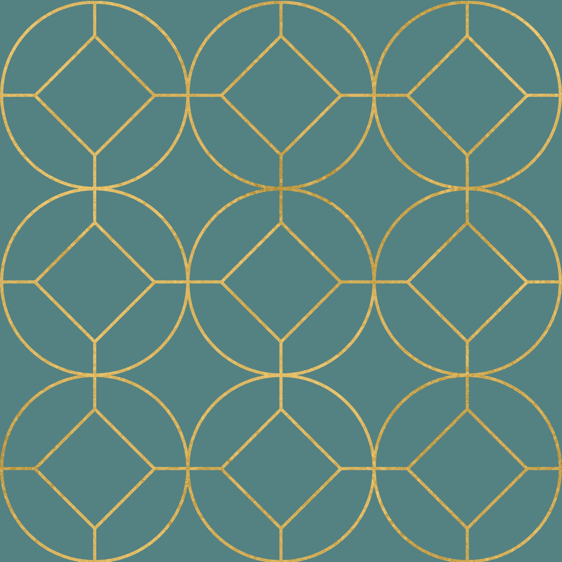 Teal and Gold Art Deco Geometric Wallpaper