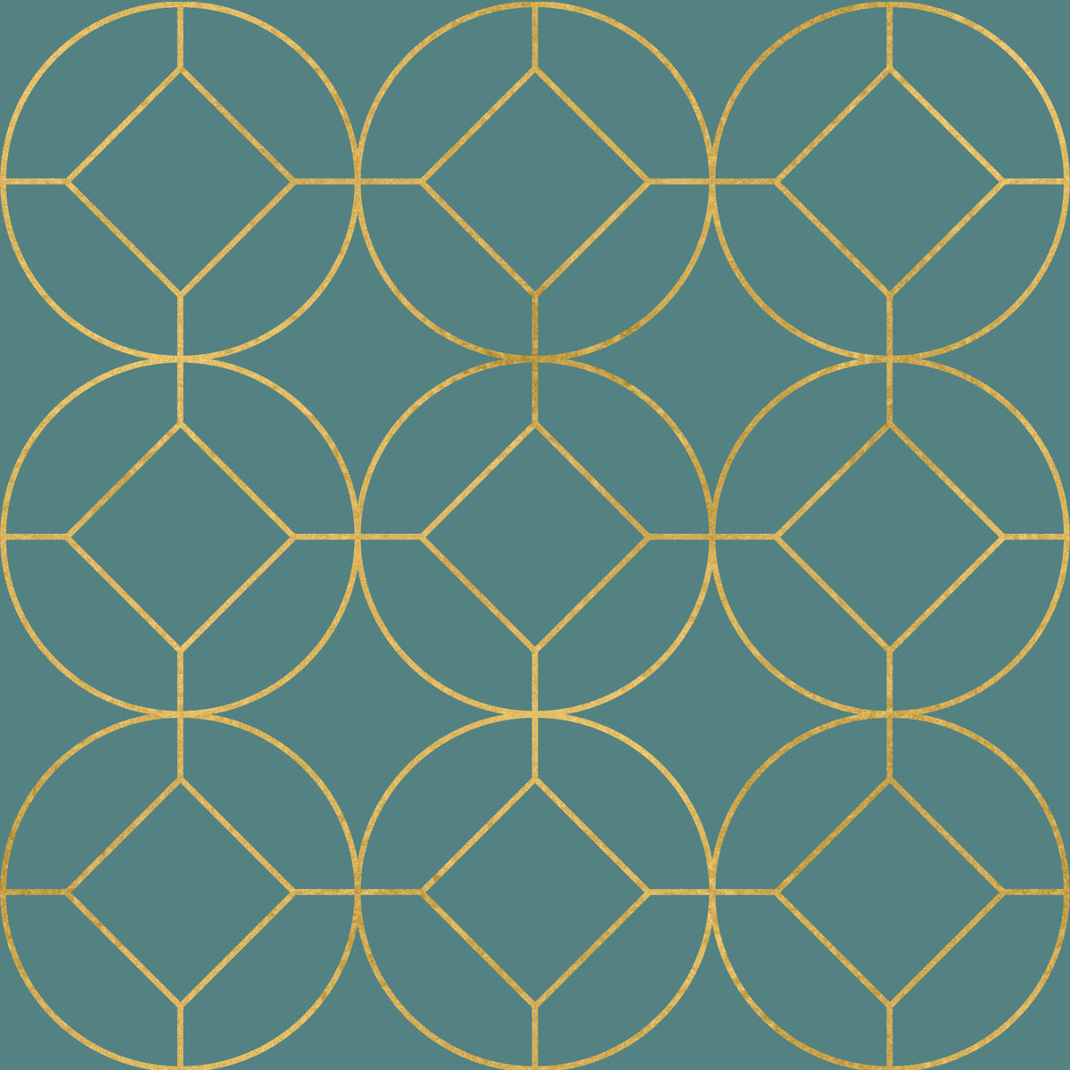 Teal and Gold Art Deco Geometric Wallpaper