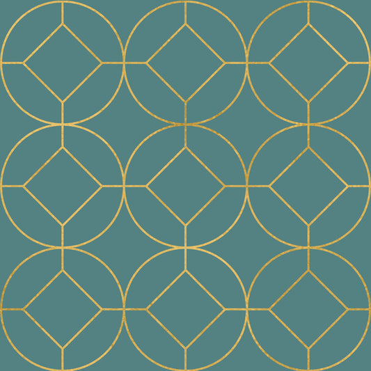 Teal and Gold Art Deco Geometric Wallpaper