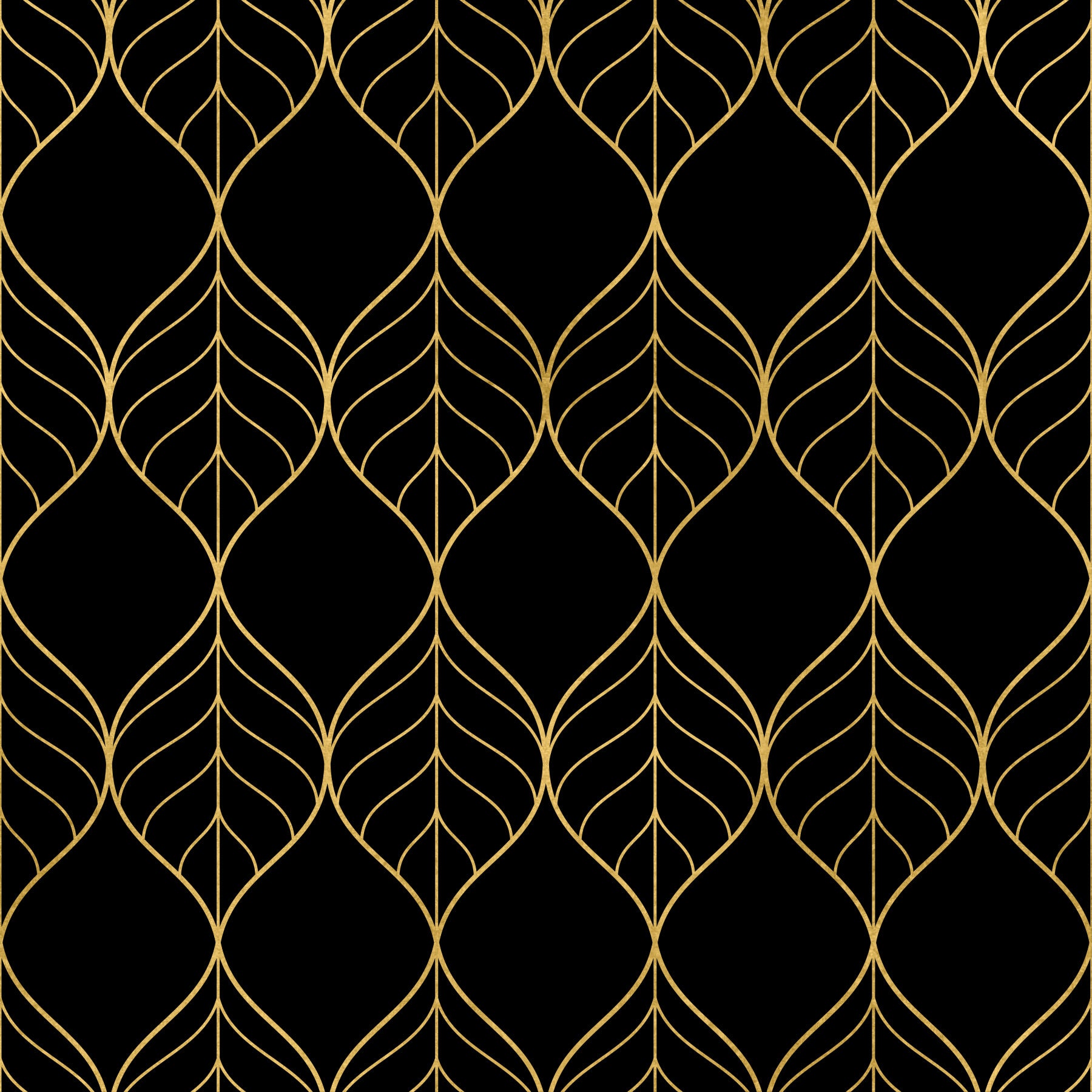 Art Deco Gold and Black Leaf Wallpaper in your room — zoomed