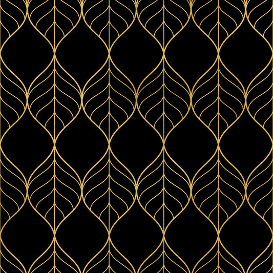 Art Deco Gold and Black Leaf Wallpaper