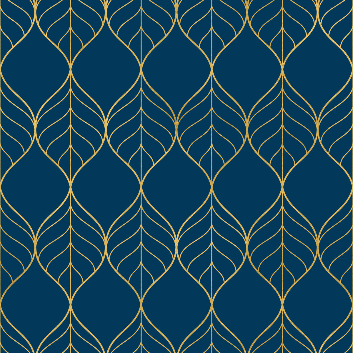 Gilded Art Deco Leaves Navy Wallpaper