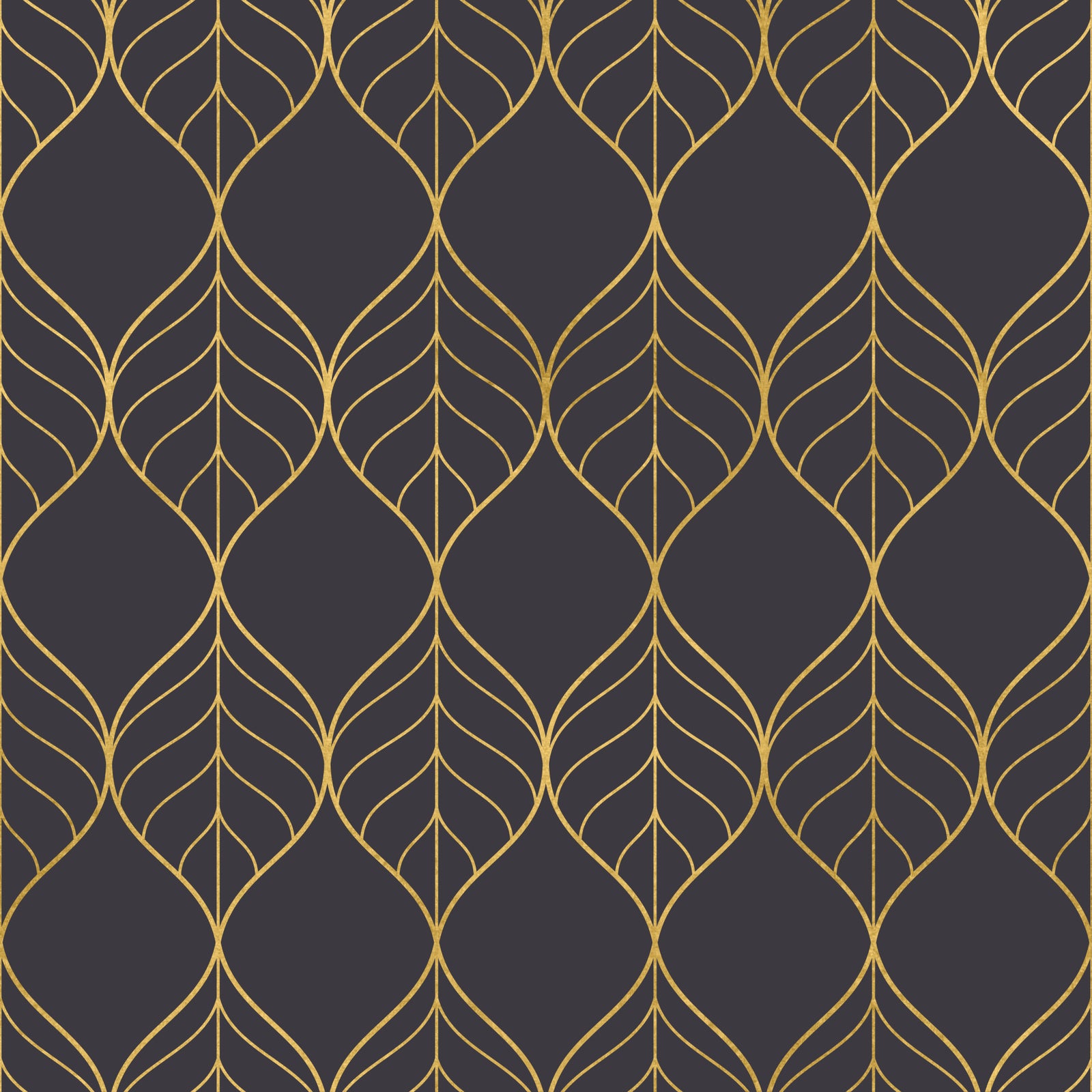 Elegant Golden Leaf Art Deco Wallpaper
