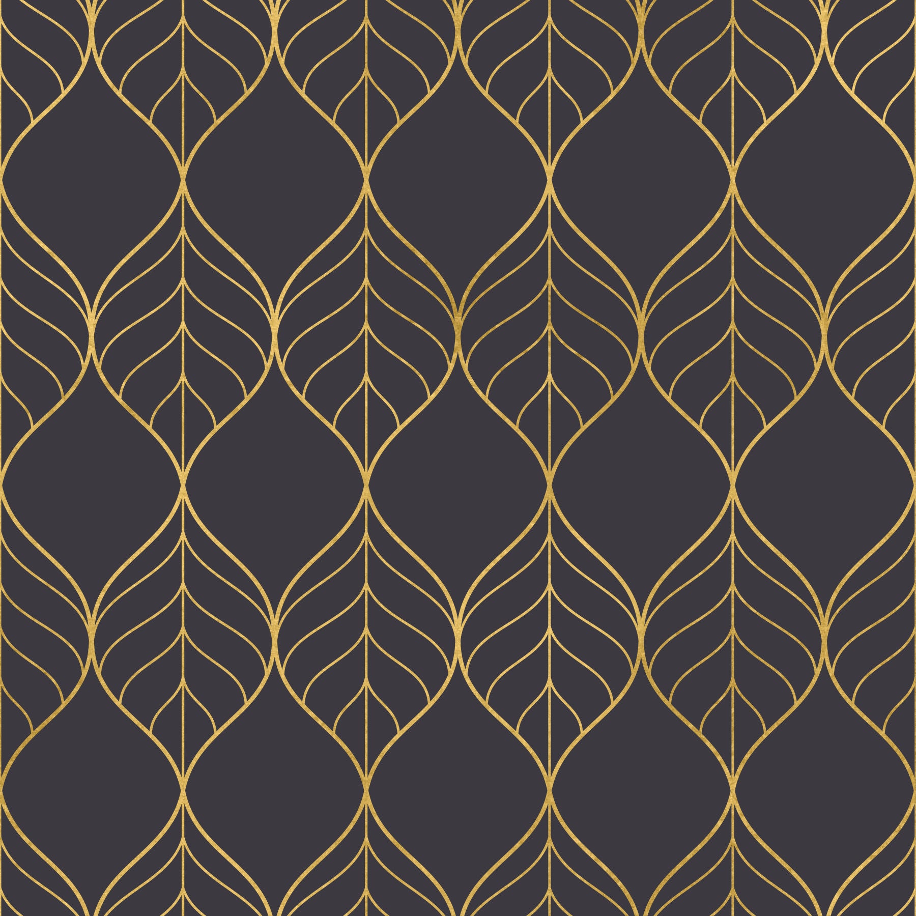 Elegant Golden Leaf Art Deco Wallpaper in your room — zoomed