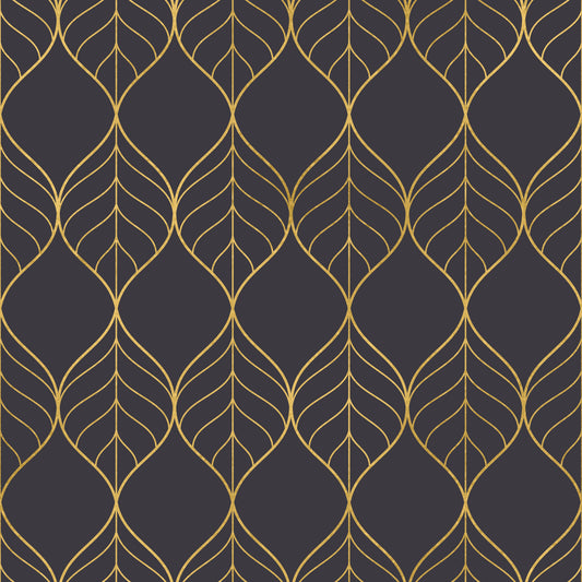 Elegant Golden Leaf Art Deco Wallpaper