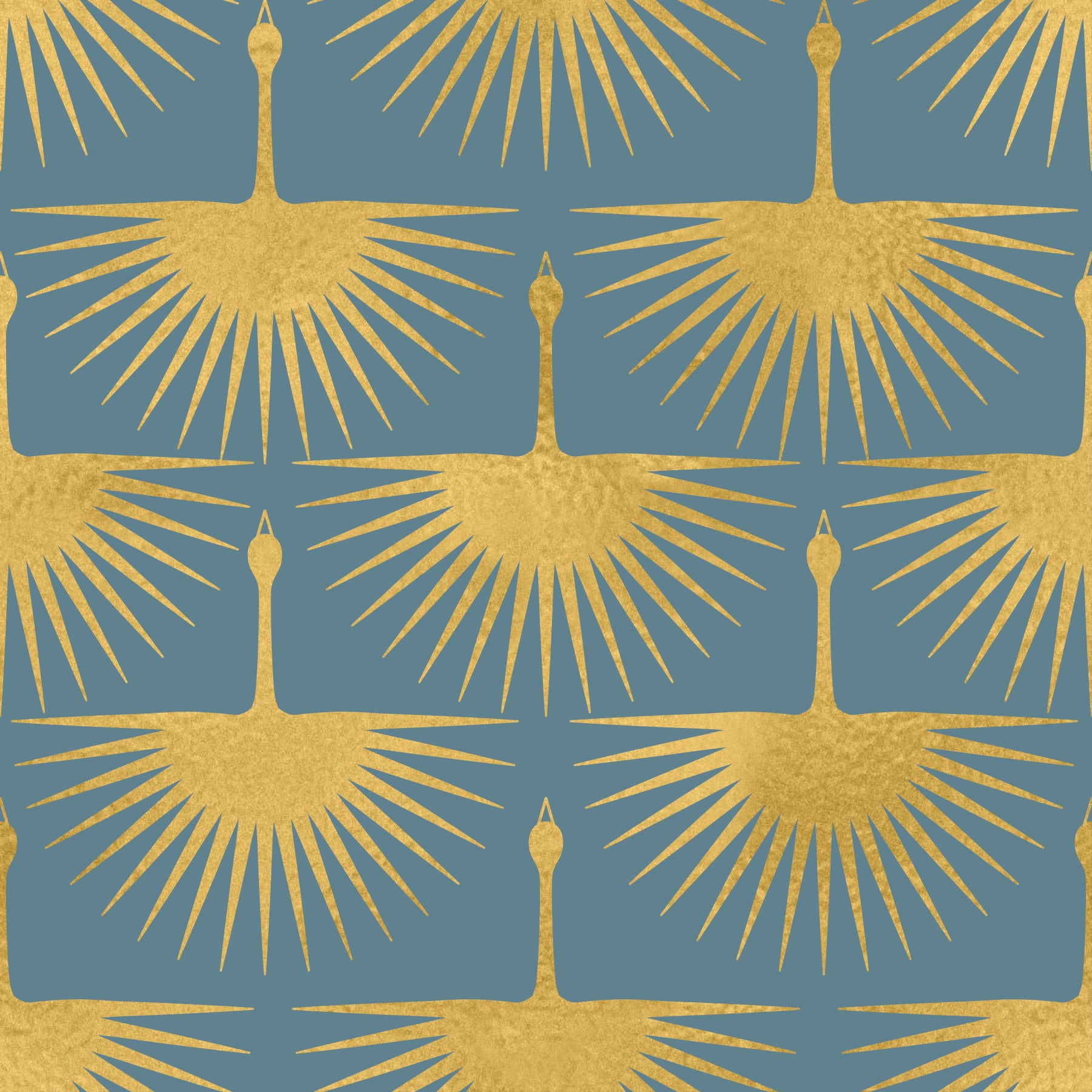 Dining room Duck egg blue gold crane Art Deco wallpaper soft wall design