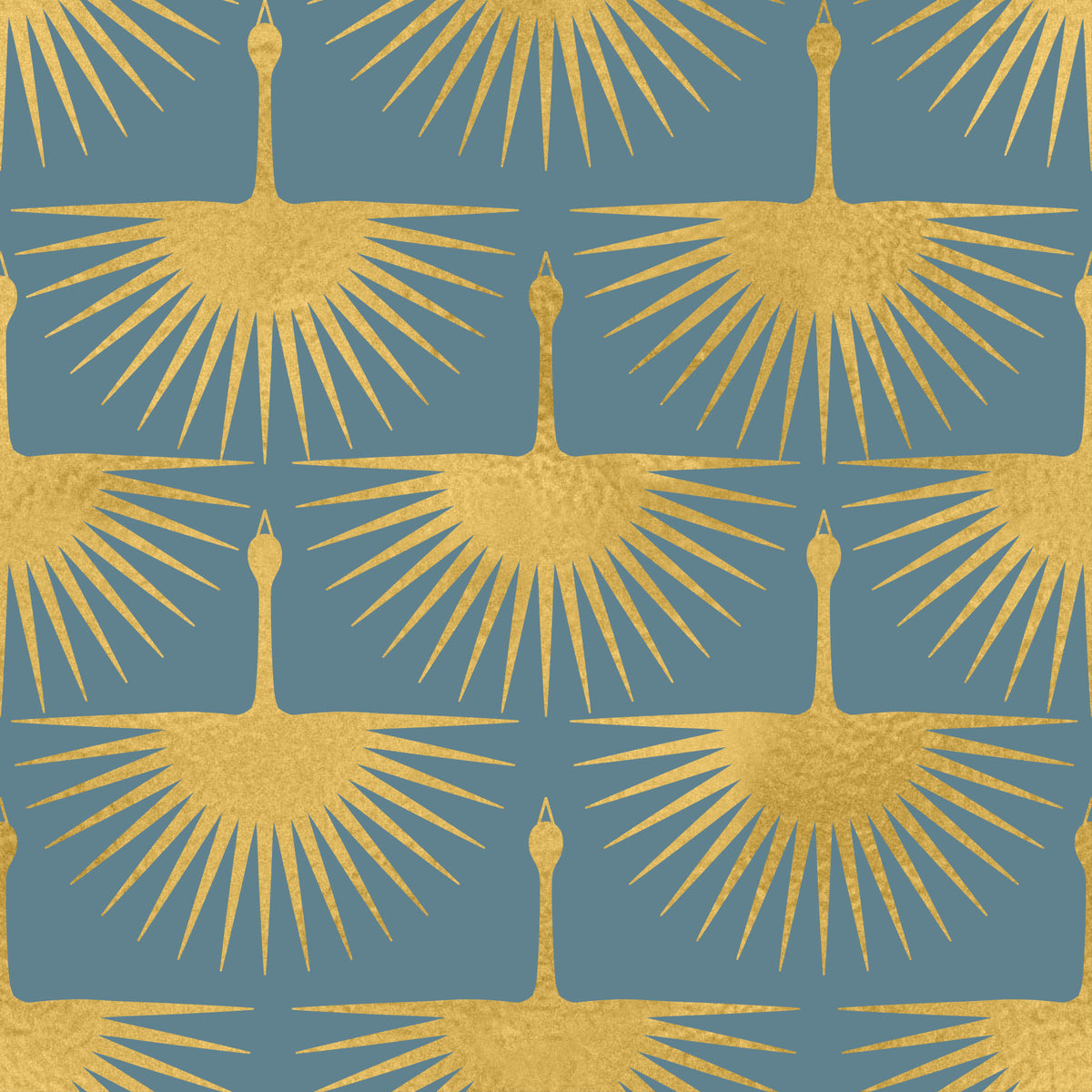 Art Deco Golden Cranes Duck Egg Blue Wallpaper