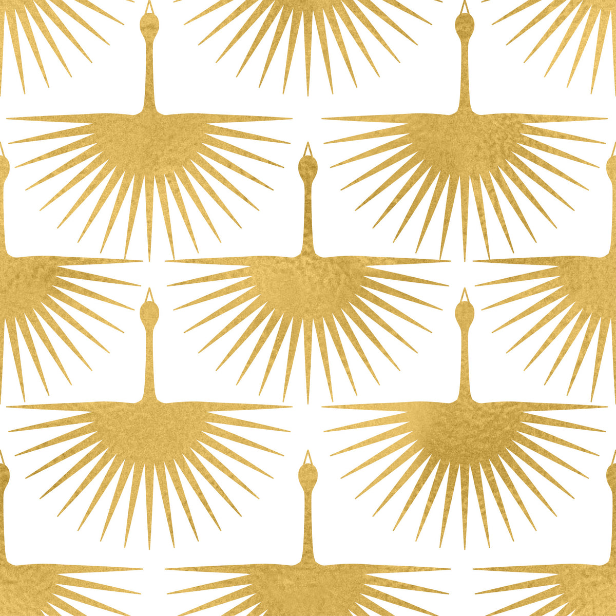 Golden Sunburst Crane Art Deco Wallpaper in your room