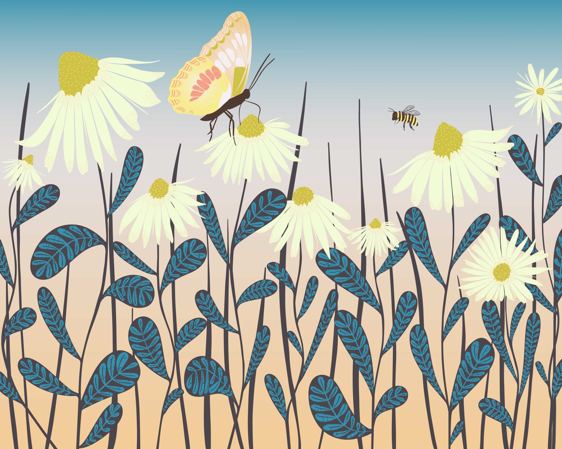 Sunny Day Daisy Garden Wall Mural Wall Mural