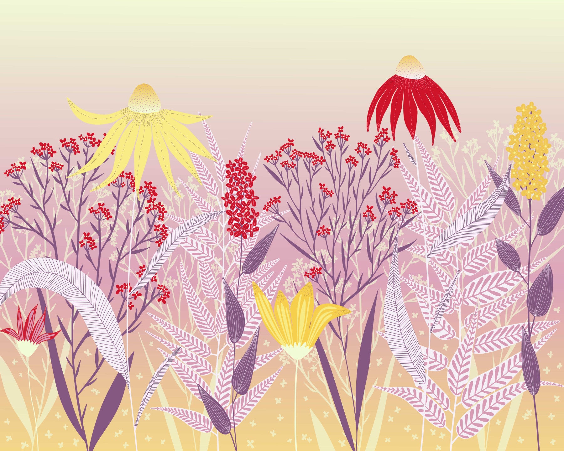 Dreamy Pastel Wildflower Meadow Wall Mural in your room — zoomed