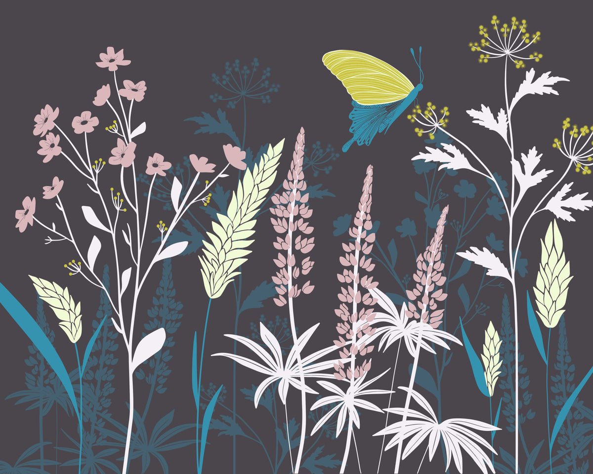 Enchanted Twilight Botanical Meadow Wall Mural in your room — zoomed