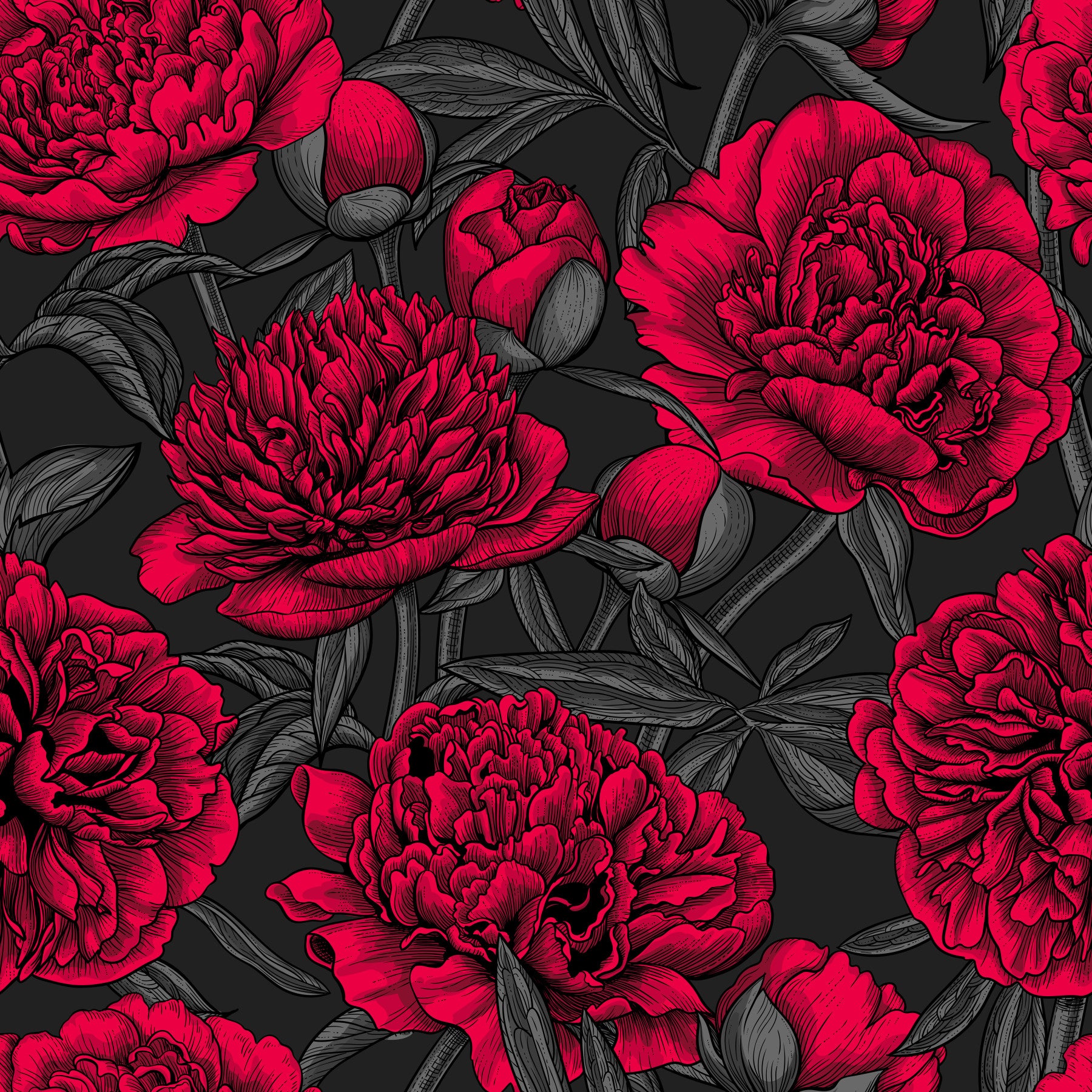 Midnight Crimson Peony Dark Floral Wallpaper Wallpaper⁠