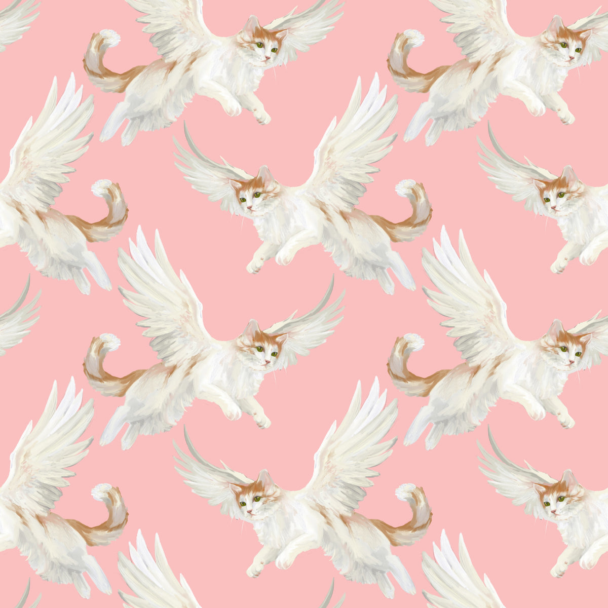Celestial Flying Felines Pink Wallpaper in your room