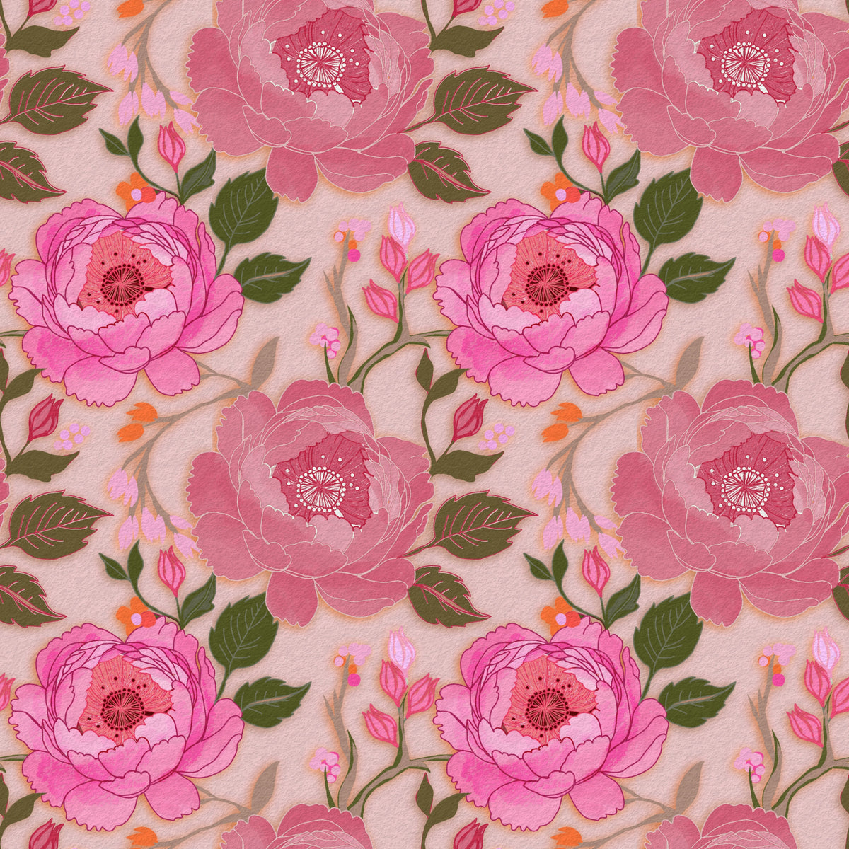 Romantic Blush Peony Botanical Wallpaper in your room
