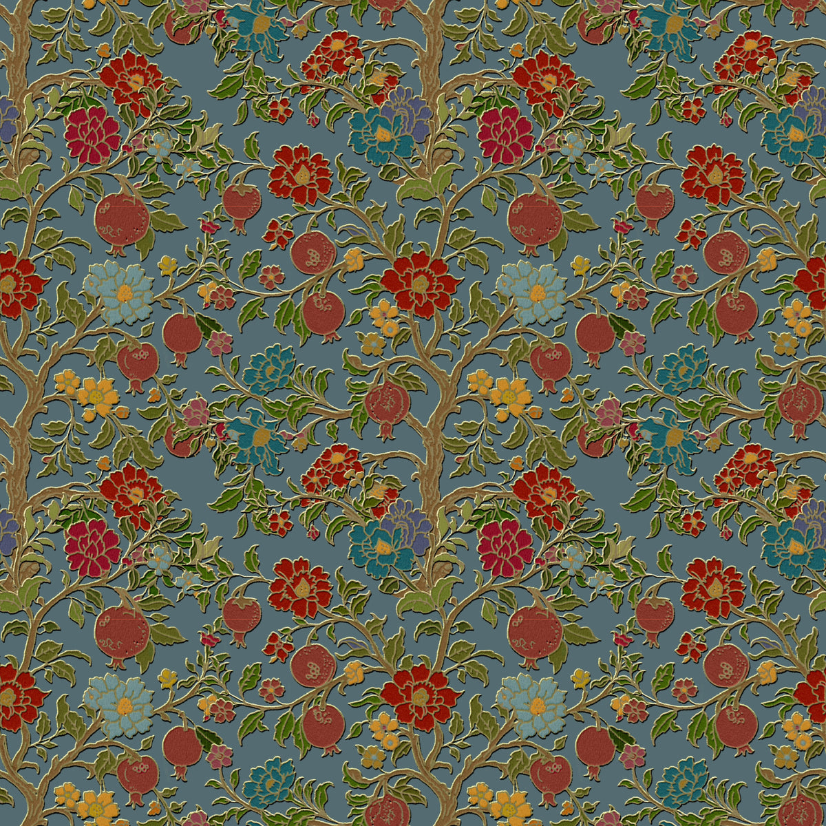 Classic Botanical Pomegranate Teal Wallpaper in your room