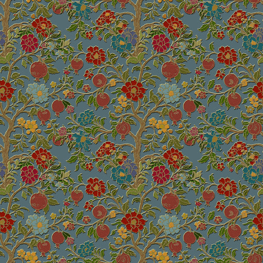 Classic Botanical Pomegranate Teal Wallpaper