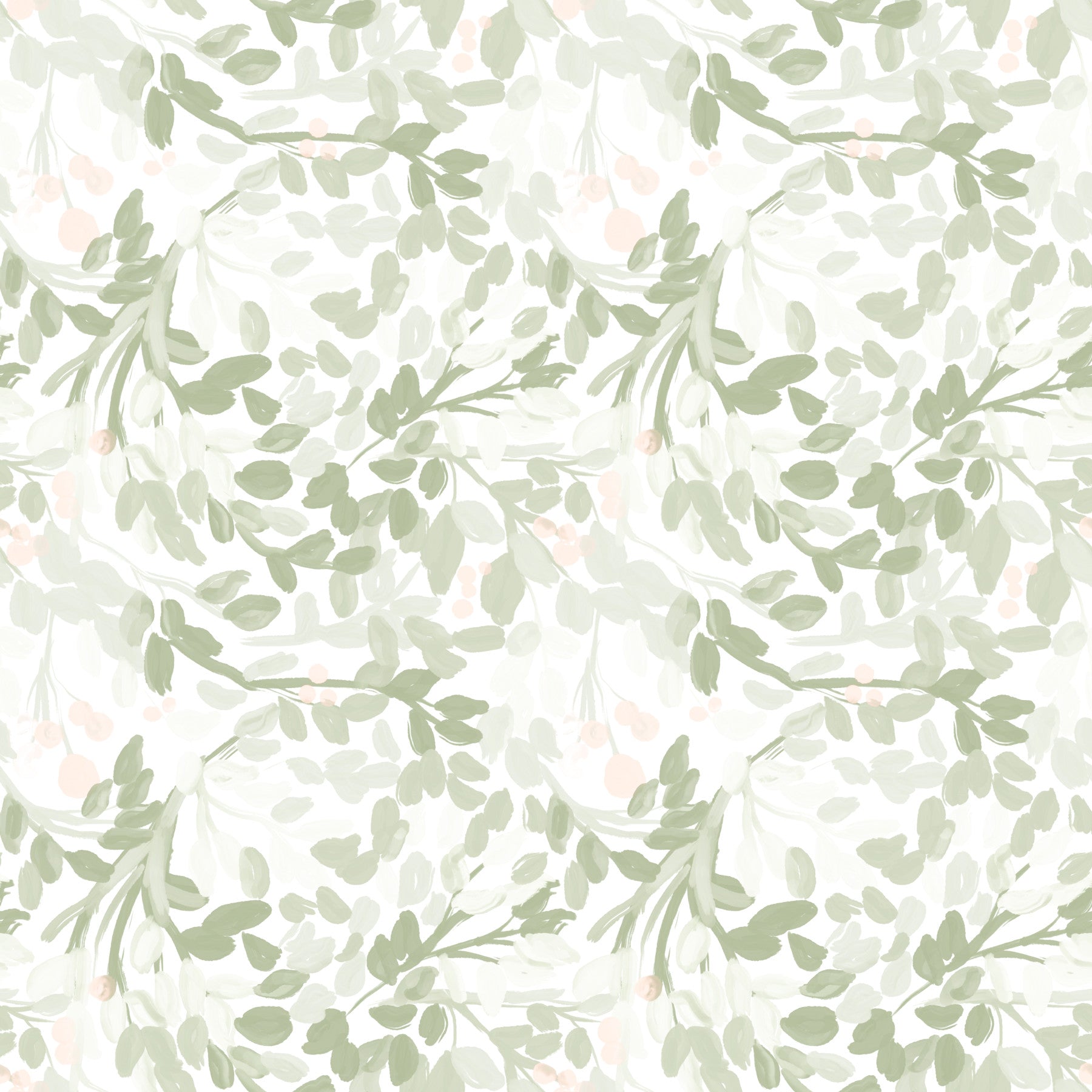 Whispering Sage Leaves & Blush Berries Wallpaper⁠
