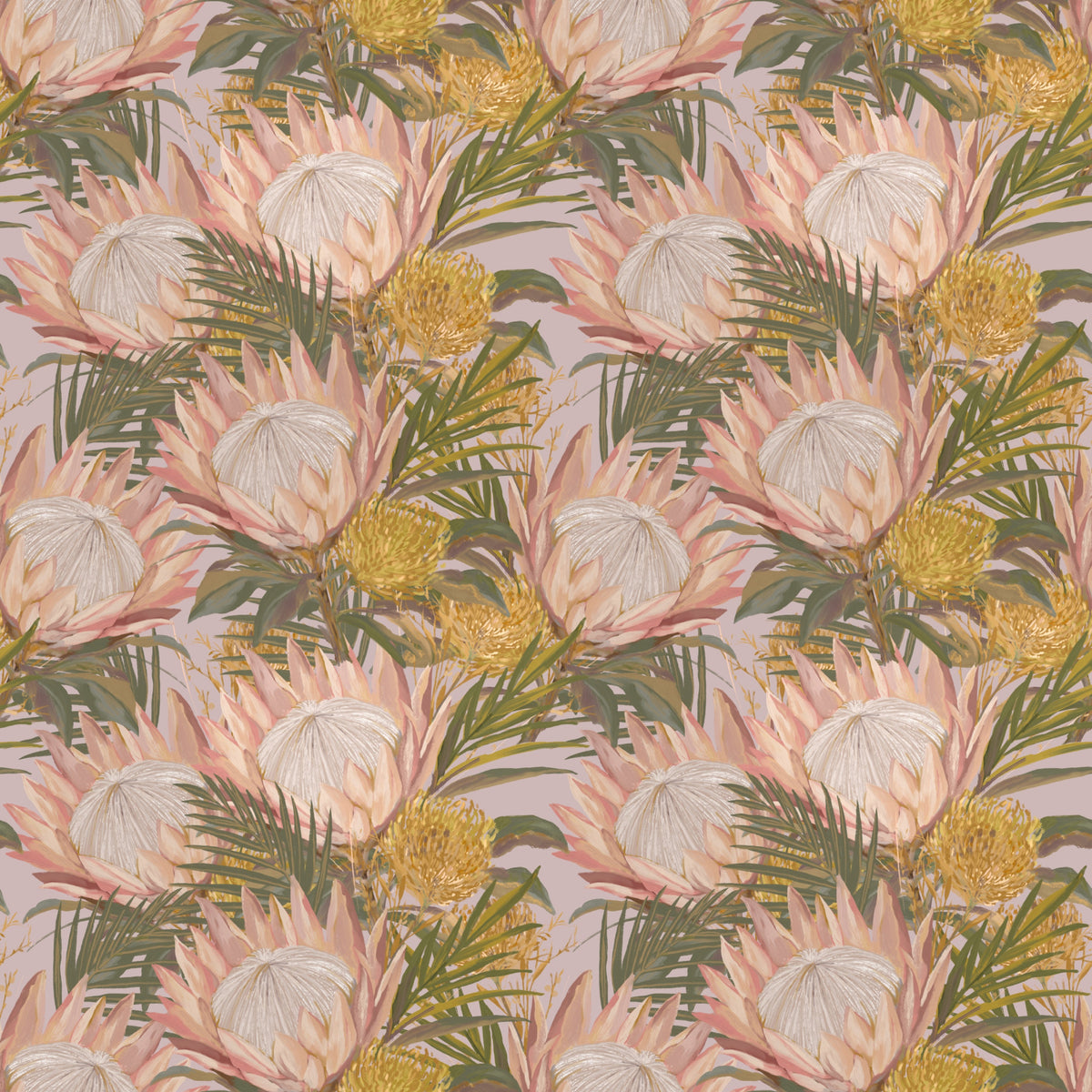 King Protea and Pincushion Botanical Wallpaper