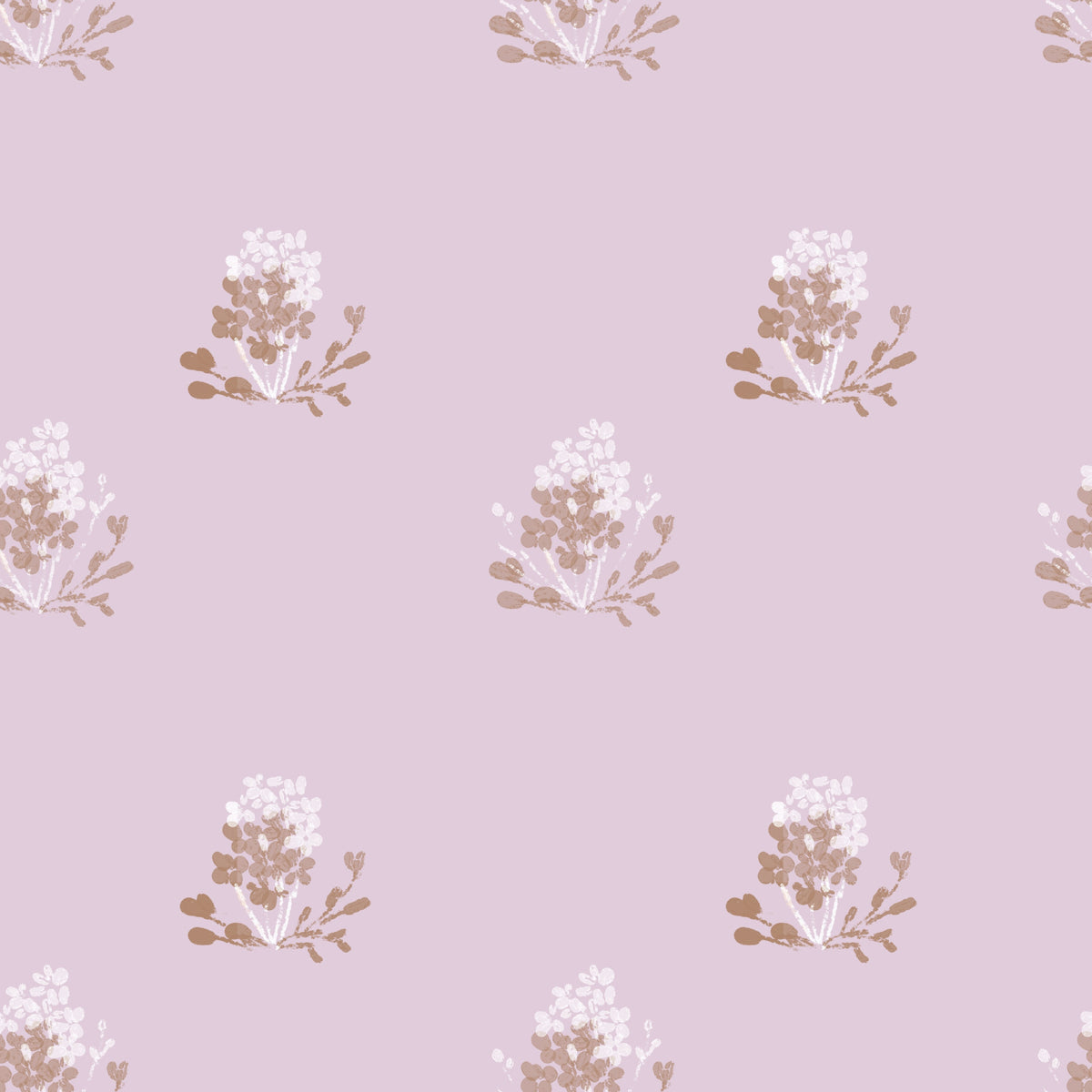 Charming Hand-Painted Lavender Floral Wallpaper in your room — zoomed