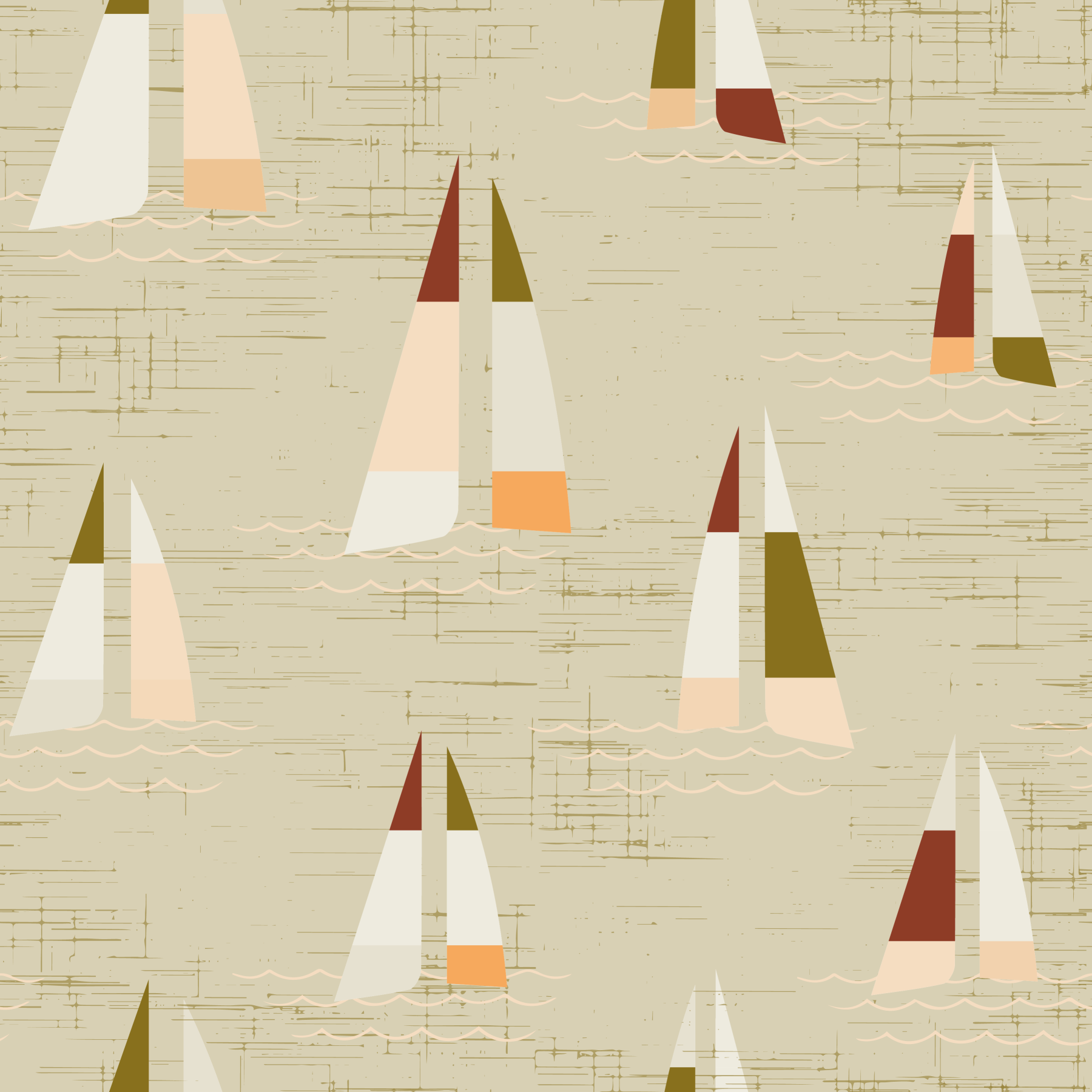Sand Beige Mid Century Sailboats Wallpaper Wallpaper⁠